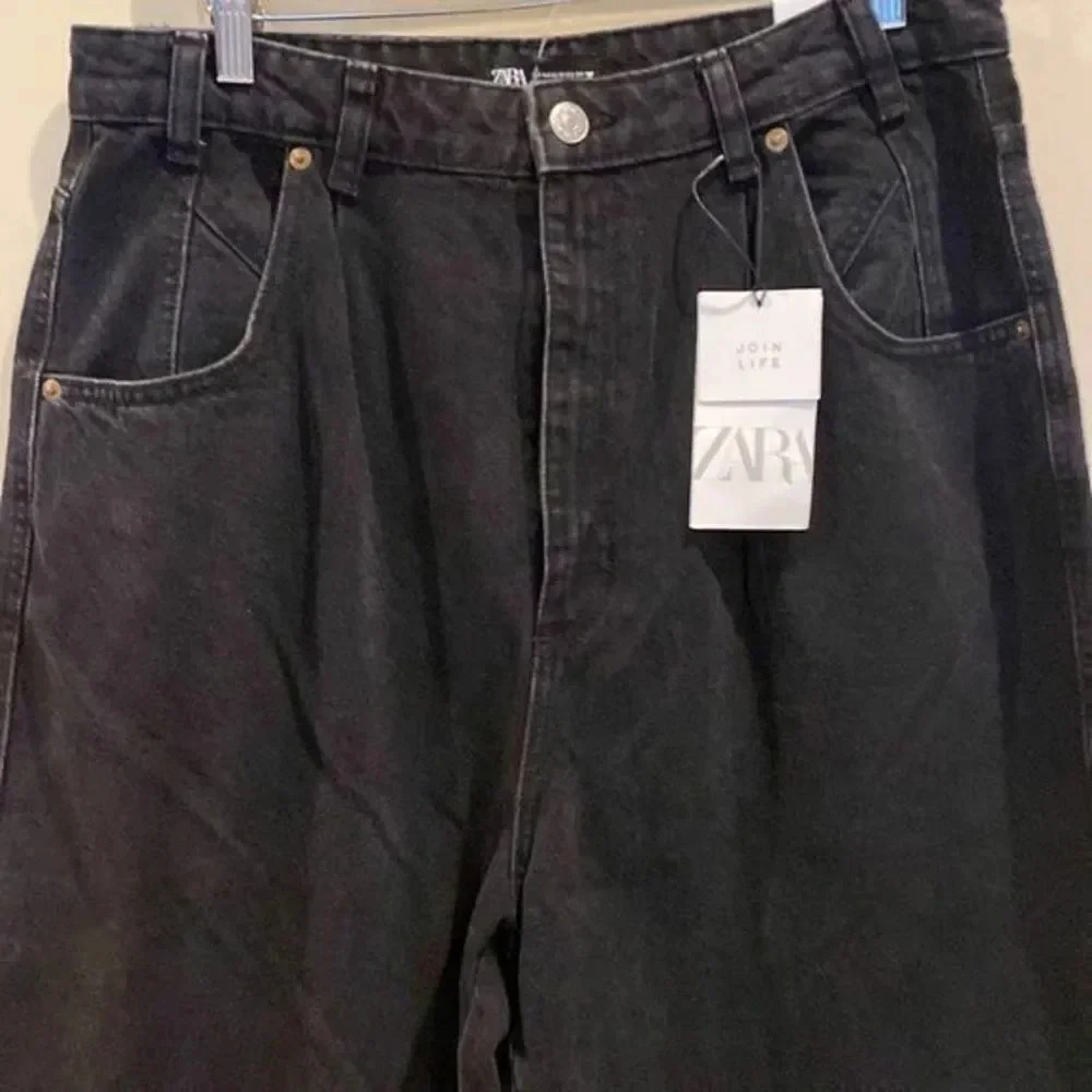 Zara Black Denim Relaxed Baggy Snap-Ankle Jeans - Picture 11 of 14